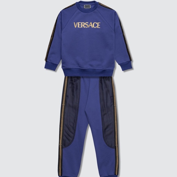 New Versace Children's Blue Gold Sweat Suit Set - Picture 1 of 6